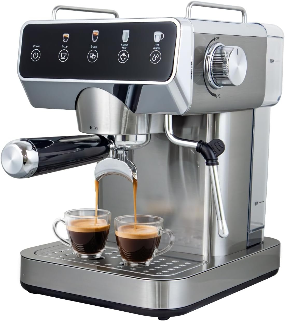 Espresso Machine with Full Touch Screen,20 Bar Stainless Steel Coffee Maker with 1.5L Removable Water Tank for Americano, Latte and Cappuccino Brewing at Home and Office,Silver